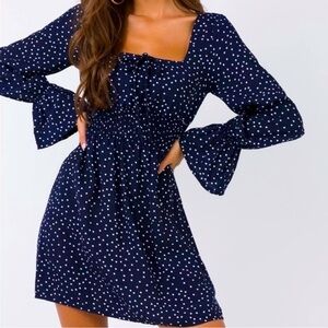 Princess Polly Mini Dress - Polka Dot Long Sleeve - Size 8